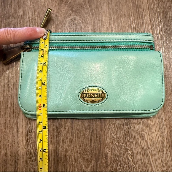 Vintage Fossil Wallet Mini Purse Pistachio Green Leather Clutch 90's Purse Bag - Picture 8 of 8